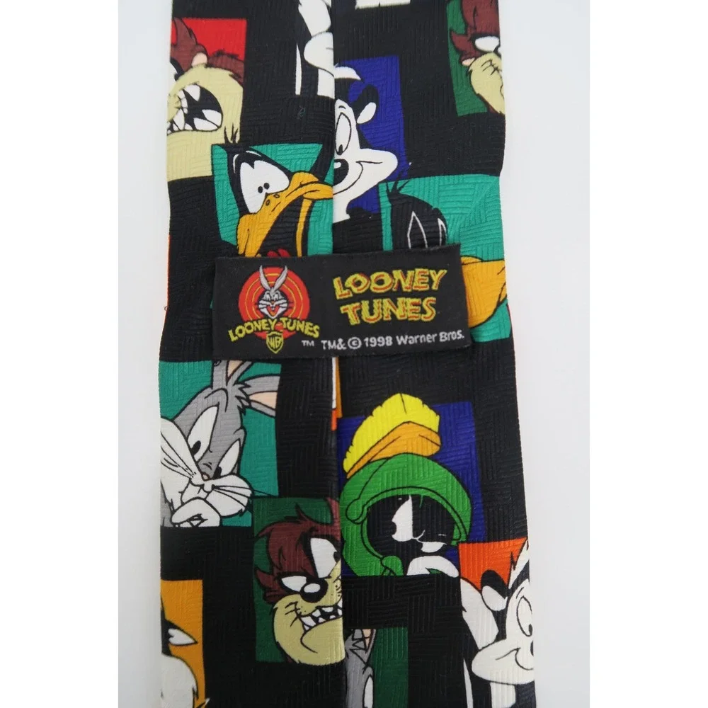 1998 Looney Tunes Characters Black Polyester Necktie Men's Fun Novelty